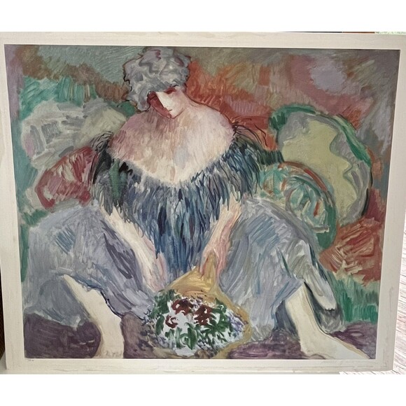Artist Signed Barbara A Wood Limited Numbered 103/975 Seriograph Blue Lady 80s